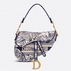 Сумка Dior Saddle Bag (Blue Toile De Jouy Embroidery)